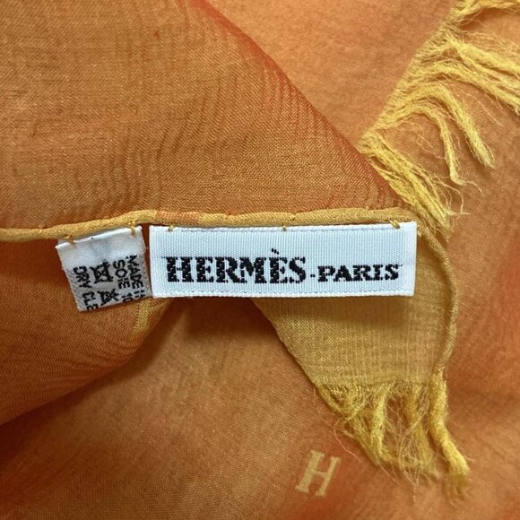HERMES - Orange Yellow Silk Scarf 225-082625 - Picture 5 of 7